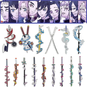 Anime Demon Slayer Keychain Rengoku Kyoujurou Sword Pins Weapon Badge Keyrings For Fans Cosplay Souvenir Props Jewelry Gift