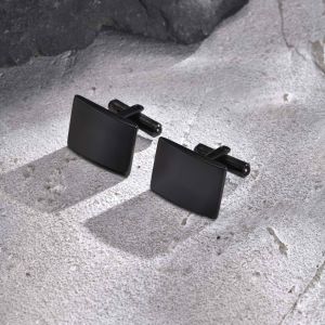 Kemstone Black Stainless Steel Cufflinks for Men Classic Square Curved Business Shirt Accessory