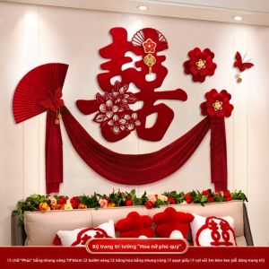 LANGMANXISHI | Bộ Trang Trí Phòng Ngủ Đám Cưới Elegance Với Hình Nền Nhân Vật Hạnh Phúc