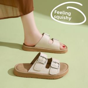 Retro Womens Birkenstock Sandals Summer New Leather Casual Outdoor Wear Flat Bottom Lightweight Beach One-Strap Cool Slippers