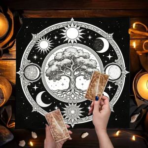 VIKAMA Cây Sự Sống Vải Bàn Thờ Mặt Trời Pha Mặt Trăng Ngôi Sao Khăn Trải Bàn Cho Bài Tarot Phù Thủy Chiêm Tinh Học Lễ Bói Toán Thảm Chống Thấm Nước Có Thể Giặt Bằng Máy