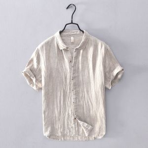 Summer New 2025 Casual Linen Shirt Loose Fit Short Sleeve Turn-down Collar Mens Cotton Linen Versatile Loose Style Shirt