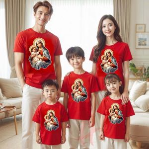 Kaos Rohani Bunda Maria Atasan Baju Dewasa dan Anak-anak Lengan Pendek