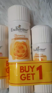 Enchanteu PERFUMED r Powder - White cylindrical containers - Floral designs - Orange purple pink yellow lavender - Fragrance - Bathroom bedroom