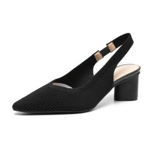 Thick Heel High Heels High-End Shoes Womens Shoes Pointed Toe Shallow Mouth Japanese Korean Version Knitted Solid Color Casual All-Match Womens Shoes Trendy Fashion Large Size Work Shoes Anti-