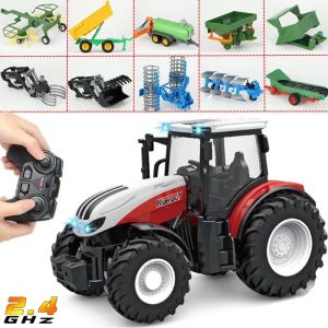 1/24 2.4G RC Farmer Car Toys Set for Children Remote Control Tractor Trailer with Lights Electric Farm Vehicle Truck Kids Gifts