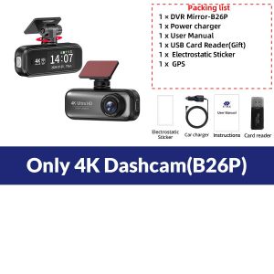 4K Ultra GPS WiFi Dash Cam Dual Lens Driving Recorder Car DVR Optional 1080P Rear Lens Camera 24H Parking Monitoring Black Box