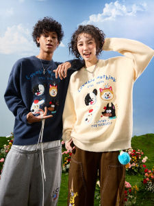 Retro Cartoon Dog Embroidered Knitwear Round Neck