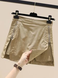 กางเกงกระโปรงทรงเอเอวสูง ซิป ผ่าข้าง สไตล์เกาหลี แฟชั่นสำหรับผู้หญิงในฤดูร้อน 2024 กางเกงขายาวทรงตรง