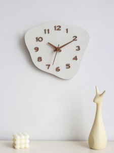 Nordic Creative Wall Clock Living Room New 2025 Silent Simple Style Wood Shell Hanging Clock No Punching Required