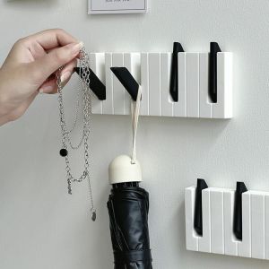 Creative Piano Hook Hung Behind The Door No-Drill Clothing and Hat Key Hooks Entrance Piano Keys Entrance Hooks for Hats Bags