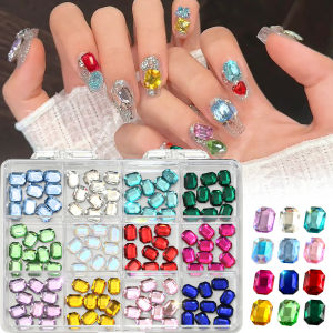 120Pcs 3D Colorful Rectangle Nail Art Rhinestones Sparkle Square Glass Diamond Nail Charms DIY Clothes Shoes Manicure Accessorie