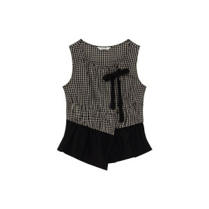 NIHAOKANONG | Áo Vest Không Tay Form Ôm Phối Plaid Mới Cho Mùa Hè