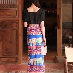 313New Arrival Thailand Elephant Wrap Skirt Retro Ethnic Skirt A- Line Xishuangbanna Dai Nationality Drape Travel Vacation