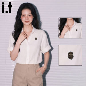 FINGERCROXX | French White V-Neck Embroidery Straight Shoulder Short Sleeve Casual Shirt