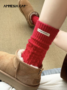 Adorable Mid-Calf Red Socks for Women Winter Thickened Cotton Warm Cozy Snakes Year New Year Gift Sweet Style Polka Dot Pattern