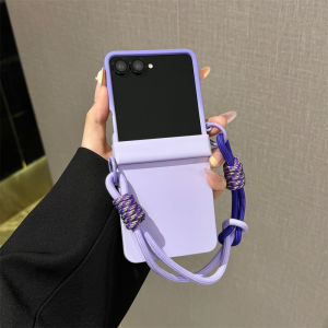 Ốp Điện Thoại Samsung Galaxy Z Flip Bảo Vệ Toàn Diện Với Dây Đeo Tay Tết Màu Gradient Vỏ Cứng PC Dành Cho Z Flip 8 7 FE 6 5 4 3