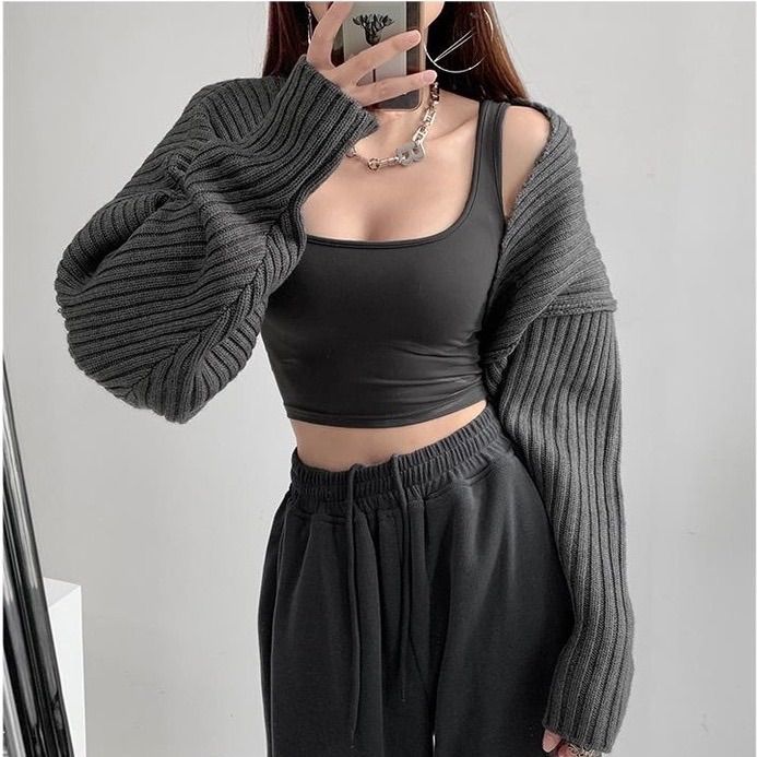 Korean Knitted Sweater Crop Cardigan LongSleeve Knit Crop Cardigan