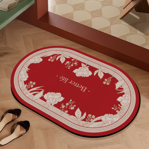 New Chinese Style Bathroom Mat Anti-Slip Absorbent Toilet Entrance Door Mat Quick Dry Silicon Dendroid Red Carpet Home Use