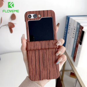 FLOVEME Retro Wooden Walnut Pattern Folding Phone Case For Samsung Galaxy Z Flip 5 Flip 4 Flip 3 5G With Hinge Protection All-inclusive Hard PC Anti-fall Shockproof Back Cover For Galaxy Z Flip 5 Flip 4 Flip 3