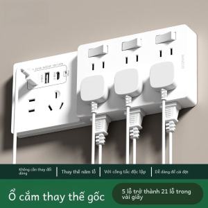 Đầu Nối Mở Rộng Đa Chức Năng 86 Kiểu Đế Đất Đa Chức Năng Đầu Nối Chuyển Đổi Nhiều Lỗ Đèn LED Không Dây Đèn Tường