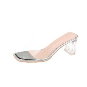 [JESSICASTORE]korean heels with plain transparent strap on top Heeled Sandals for women #820