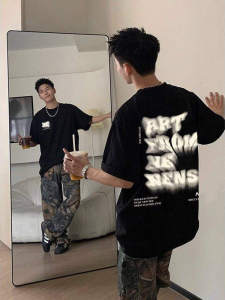 เสื้อยืดผู้ชายสไตล์สตรีทอเมริกันหลวมๆ ฮิปฮอปไซส์ใหญ่ แขนสั้น 5 ส่วน เสื้อผ้าทำงานสไตล์ยุโรปและอเมริกา