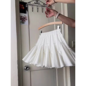 Váy Ngắn Xếp Ly Màu Trắng Thắt Nơ Cao Cấp Cho Nữ Mùa Hè 2025 Váy Ngắn Xếp Ly Phong Cách Ballet Cạp Cao Che Mông