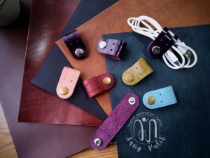 Klip Kabel Kulit Sapi Premium | Pengikat Kabel Charger Headset | Cord Organizer Ties Clip