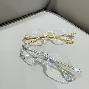 Frameless Metal Eyeglasses Ultra-light Anti-blue Light Flat Lens Glasses for Men and Women