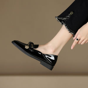 Soft Bottom Genuine Leather Slip-On Loafers Womens Flat Shoes British Style Black Single Shoes Comfortable All-Match Footwear