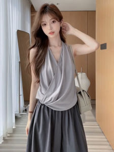 Y6Y | Hanging Neck Gray Relaxed Style Outfit Small Size