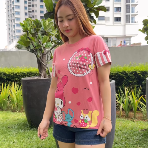 122 COD kaos Wanita Lengan Pendek Melody Dewasa Pink