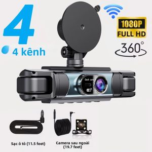 360 Mới ° Camera Hành Trình Ô Tô 4 Kênh HD 1080P Tích Hợp WiFi Tầm Nhìn Ban Đêm Giám Sát Đỗ Xe 24/24 Ghi Hình Vòng Lặp Hộp Đen Cho Xe Cộ