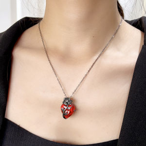 สร้อยคอรูปหัวใจสีแดงกุหลาบแบบกอธิคสำหรับ Y2k ผู้หญิงจี้โซ่ไหปลาร้าความรักที่สง่างามของขวัญเครื่องประดับส่วนบุคคล