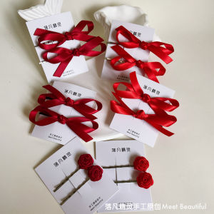Original Design Sweet Red Butterfly Knot Hair Clip Rose Flower Girl Heart One Word Clip Simple Style Satin Material Hair Accessories