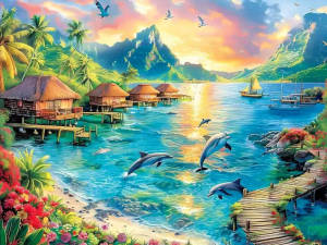 Bộ Tranh Kim Cương Tự Làm Phong Cảnh Hoàng Hôn Bên Bờ Biển Tranh Thêu Hoàn Chỉnh Tranh Trang Trí Bằng Nhựa Phong Cách Hiện Đại Kim Cương Hình Vuông/tròn