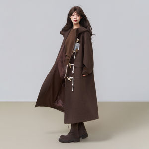 KEIKO | Áo Khoác Len Phong Cách Học Đường Có Nút Sừng Dài Hooded Thu Đông