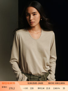 Classic Basic Fit T-Shirt Lavender Grey/Cream Green Long Sleeve U-Neckline Regular Length Womens Fashion Autumn Wear