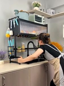 Stainless Steel Multi-Tier Kitchen Organizer Rack with Dust-Proof Design for Cutting Board Chopsticks and Cutlery Storage