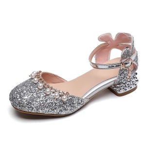 Princess Crystal High Heel Sandals for Girls Performance Shoes Little Girl Dress Shoes Summer Kids Leather Shoes Soft PU Material
