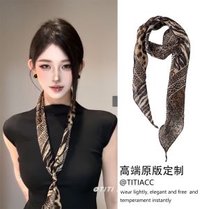 ผ้าพันคอไหมลายเสือดาวสไตล์ย้อนยุคสไตล์อเมริกัน ผ้าพันคอไหมดอกกุหลาบ ผ้าพันคอสำหรับผู้หญิง ผ้าพันคอสำหรับผู้ชาย ผ้าพันคอสำหรับเด็ก