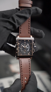 Jam Tangan Pria Alexandre Christie Chronograph AC 6182 GCLBRBA Black Dial Brown Leather Strap