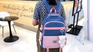 AbbyShi Fashion new trendy cool womens backpack nylon waterproof school bag childrens school bag girls backpack contrasting color backpack#2511 ( bear not included)