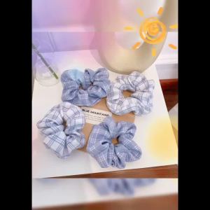 Dây Buộc Tóc Cột Tóc Vải Scrunchies Caro Cao Cấp ( Tone Xanh Biển ) - BEYOU
