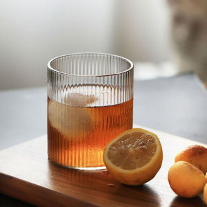 M.Grocer 300ml Glass Coffee Cup Tea Milk Yogurt Mug Creative Transparent Straight Vertical PatternDrinkware