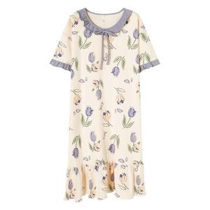 Váy ngủ nữ MiiOW làm bằng vải cotton dài vừa tay ngắn thoải mái