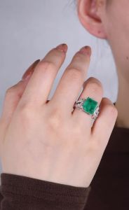 APIR 10*12mm Emerald Cut Green High Carbon Diamond Ring for Women 925 Sterling Silver Lab Emerald Gemstone Birthday Jewelry Gift