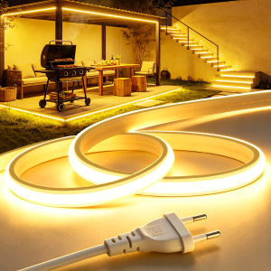Outdoor Garden Lighting COB LED Strip with Switch Neon Lights Tape 220V EU Plug Lawn Lamp For Halloween Christmas Decor 1m-30m