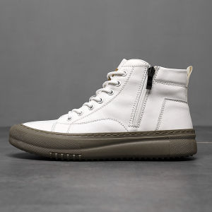 2024 Mens Spring and Autumn White Sneakers New Trendy Versatile High-Top Sneakers Summer Fashionable Casual Mens Shoes Breathable and Wear-Resistant Sneakers
